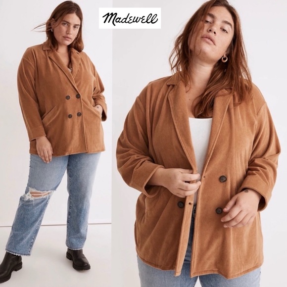 Madewell Knit Corduroy Redford Blazer NWT Plus Size 4X Hazelnut Double Breasted - Picture 4 of 15